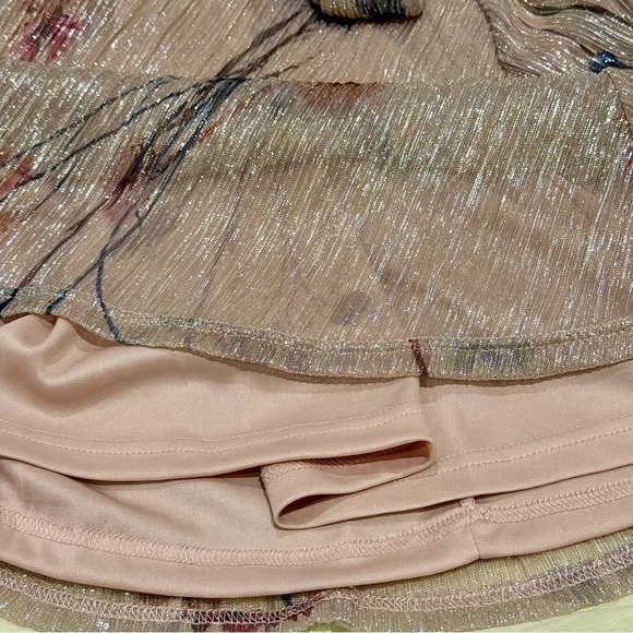 NWT Le Château Metallic Printed Puff Sleeve Fit & Flare Mini Dress, Size M, Pink - Picture 11 of 17